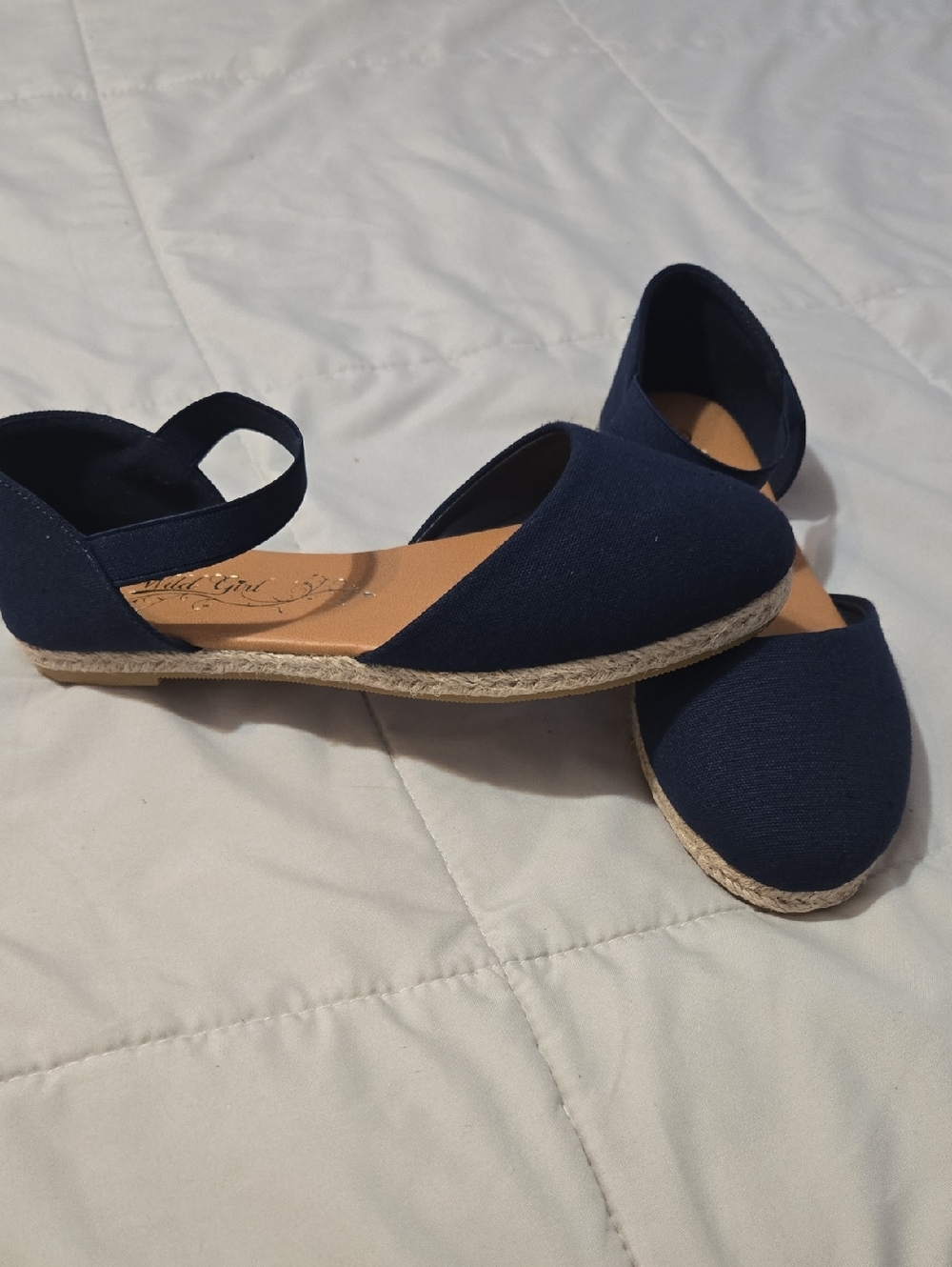 Navy Espadrille Flat Sandals - Women's